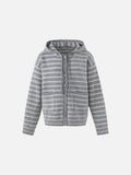 Grey Striped Hooded Knit Cardigan