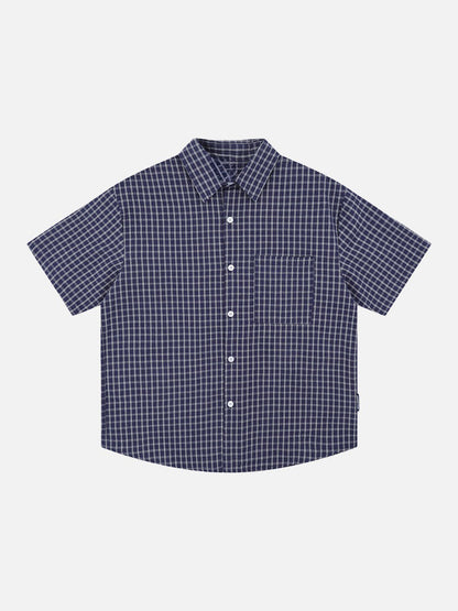 Grid Pattern Loose-Fit Short Sleeve Shirt