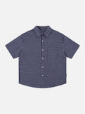 Grid Pattern Loose-Fit Short Sleeve Shirt