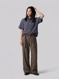 DAXUEN Loose-fitting short sleeve button-up shirt with grid pattern — model photo