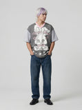 DAXUEN Oversized short-sleeved grid pattern rabbit graphic t-shirt — model photo
