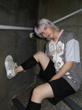 Grid Print Rabbit Graphic T-Shirt