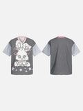 DAXUEN Oversized short-sleeved grid pattern rabbit graphic t-shirt