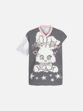 DAXUEN Oversized short-sleeved grid pattern rabbit graphic t-shirt
