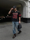 DAXUEN Short-sleeved loose-fitting mesh jersey t-shirt — model photo