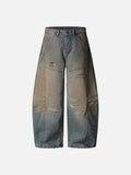 Wide-leg distressed denim jeans