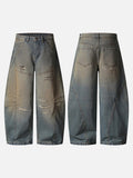 Wide-leg distressed denim jeans