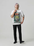 DAXUEN Faded wash crew neck t-shirt with graphic print — model photo