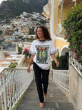 DAXUEN Faded wash crew neck t-shirt with graphic print — model photo