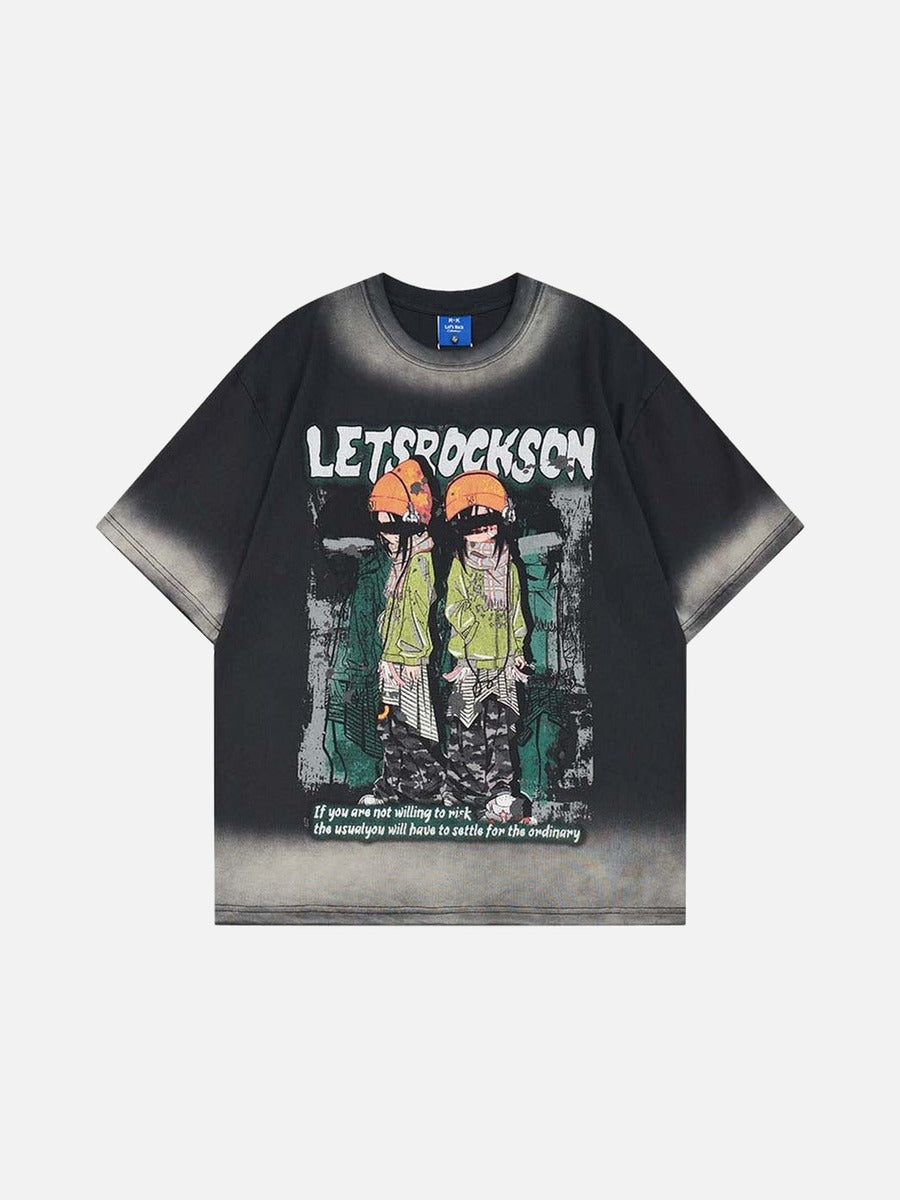 DAXUEN Faded wash crew neck t-shirt with graphic print
