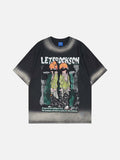 DAXUEN Faded wash crew neck t-shirt with graphic print