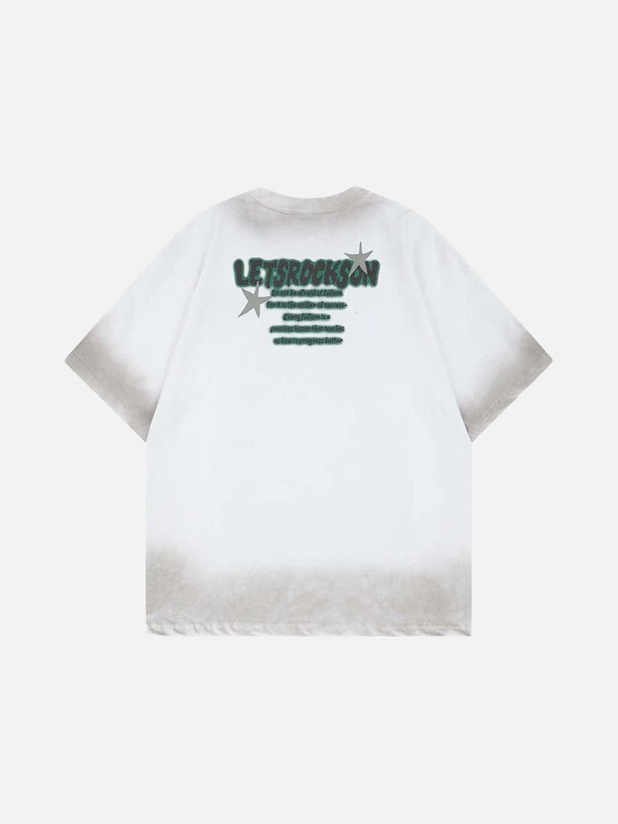 DAXUEN Faded wash crew neck t-shirt with graphic print