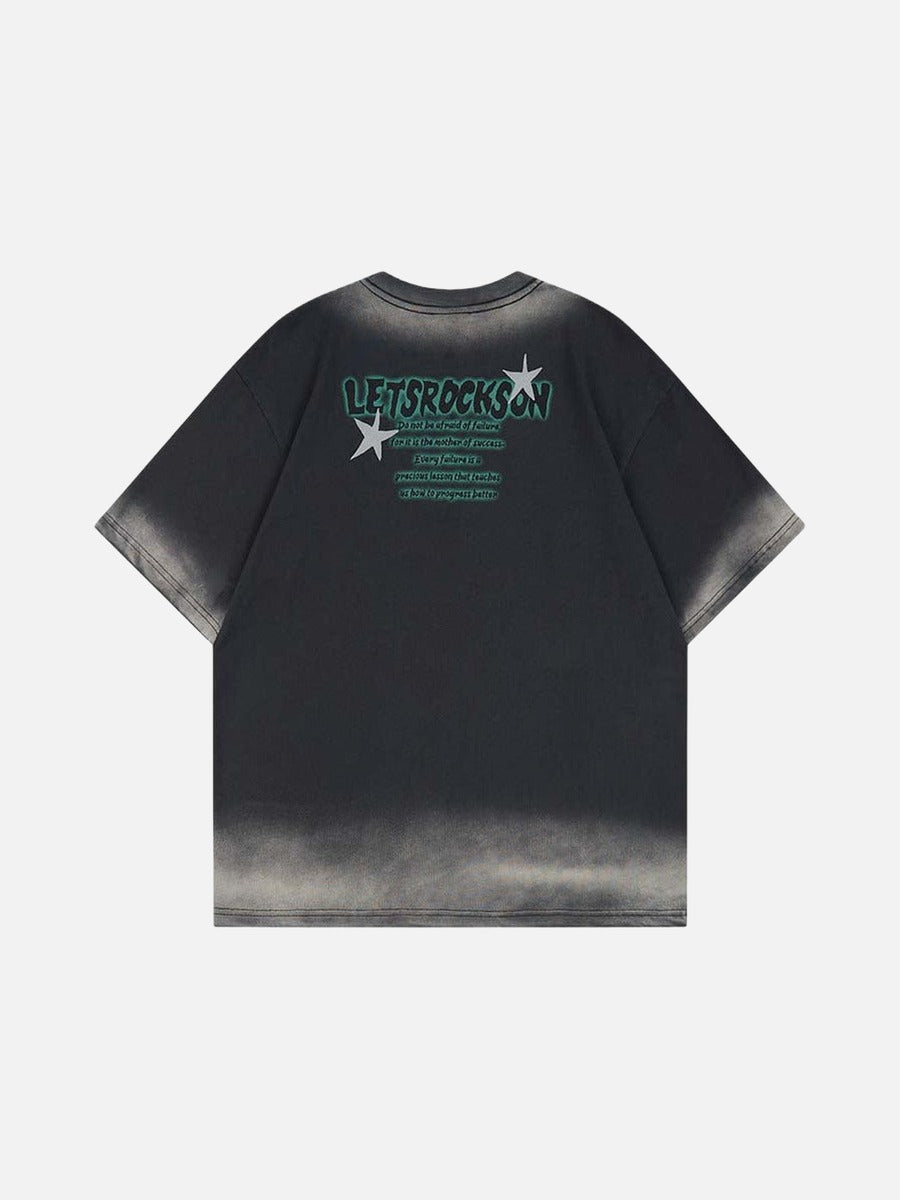 DAXUEN Faded wash crew neck t-shirt with graphic print