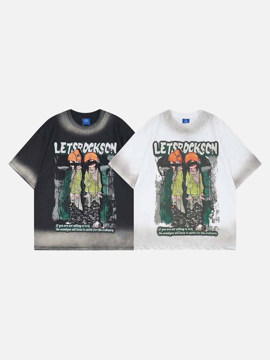 DAXUEN Faded wash crew neck t-shirt with graphic print
