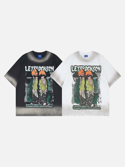 DAXUEN Faded wash crew neck t-shirt with graphic print
