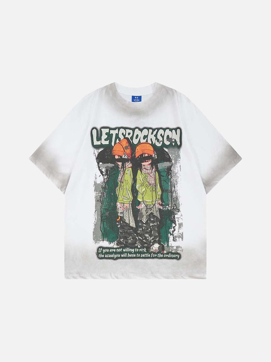 DAXUEN Faded wash crew neck t-shirt with graphic print