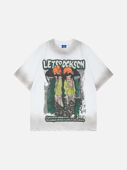 DAXUEN Faded wash crew neck t-shirt with graphic print
