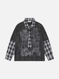 Grunge graphic long-sleeve shirt with plaid details