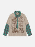 Grunge graphic long-sleeve shirt with plaid details
