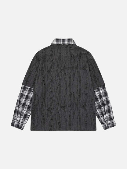 Grunge graphic long-sleeve shirt with plaid details