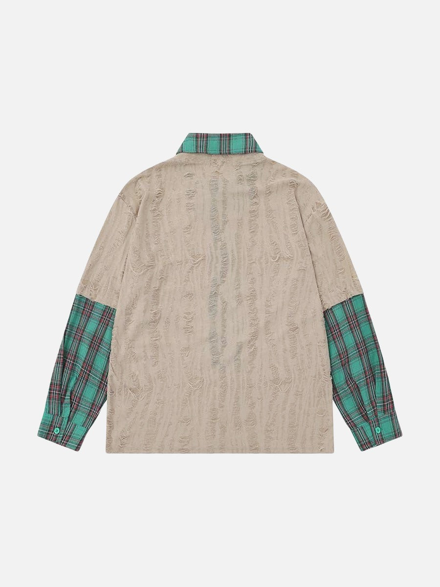 Grunge graphic long-sleeve shirt with plaid details