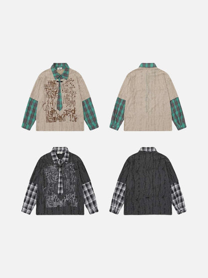 Grunge graphic long-sleeve shirt with plaid details