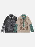 Grunge graphic long-sleeve shirt with plaid details