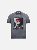 DAXUEN washed charcoal grey grunge lips and hand graphic t-shirt