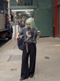 DAXUEN washed charcoal grey grunge lips and hand graphic t-shirt — model photo