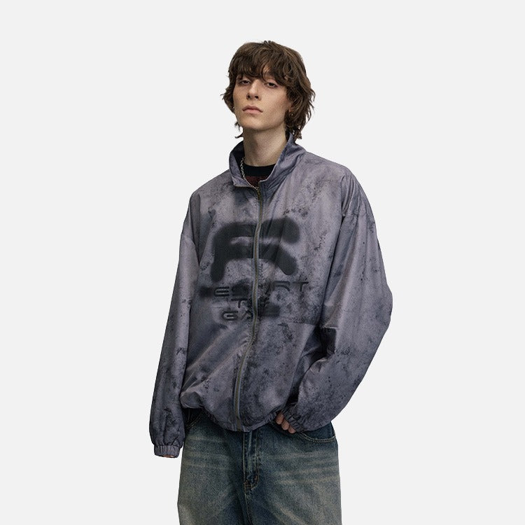 DAXUEN Oversized full-zip jacket with distressed grey pattern
