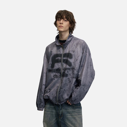 DAXUEN Oversized full-zip jacket with distressed grey pattern