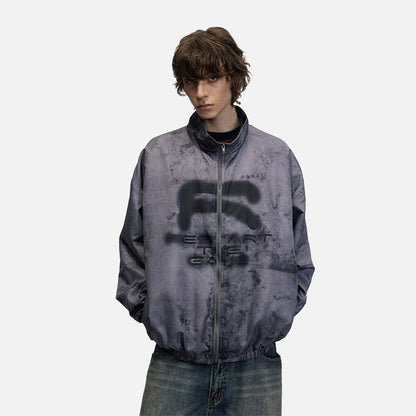 DAXUEN Oversized full-zip jacket with distressed grey pattern — model photo