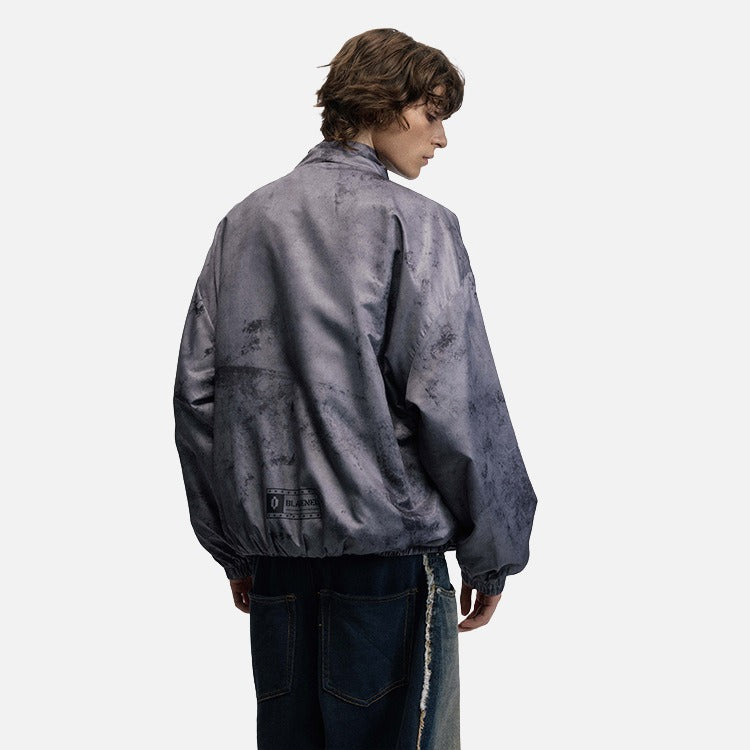 DAXUEN Oversized full-zip jacket with distressed grey pattern — model photo