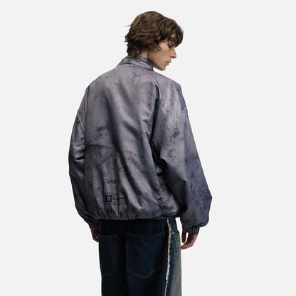 DAXUEN Oversized full-zip jacket with distressed grey pattern — model photo