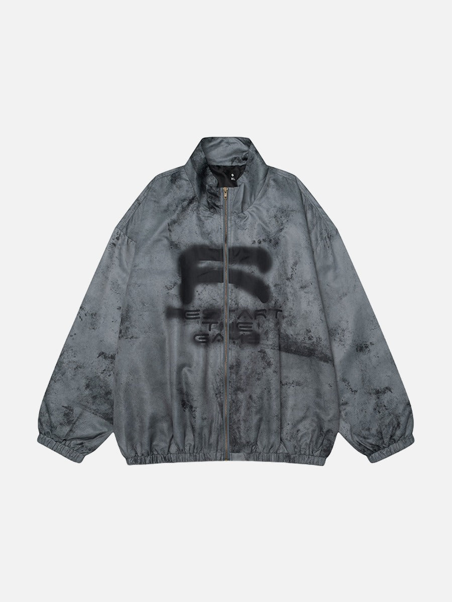DAXUEN Oversized full-zip jacket with distressed grey pattern
