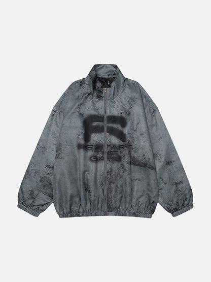 DAXUEN Oversized full-zip jacket with distressed grey pattern
