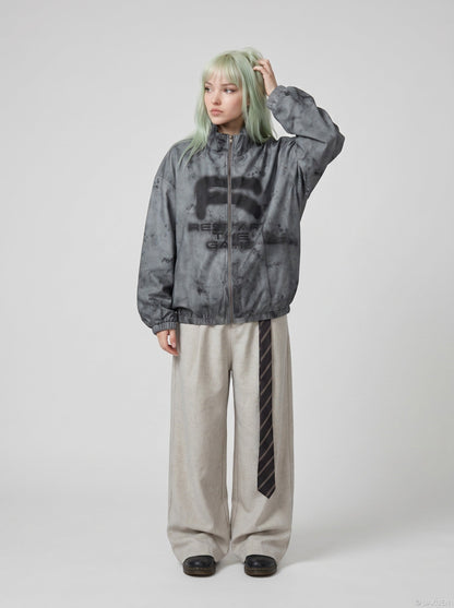 DAXUEN Oversized full-zip jacket with distressed grey pattern — model photo