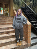 DAXUEN Oversized full-zip jacket with distressed grey pattern — model photo