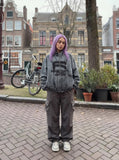 DAXUEN Oversized full-zip jacket with distressed grey pattern