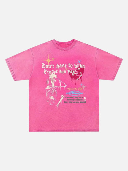 Grungy graphic t-shirt with skull and text