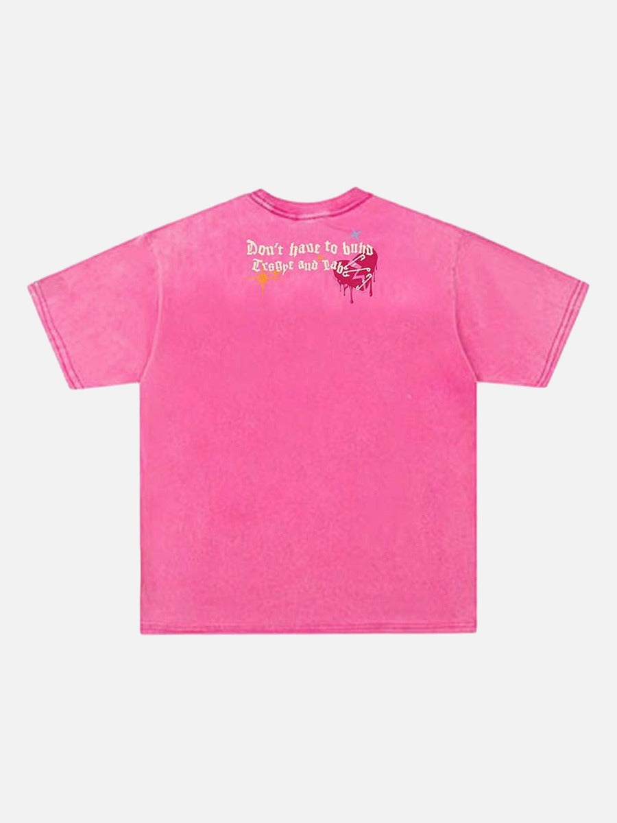 Grungy graphic t-shirt with skull and text