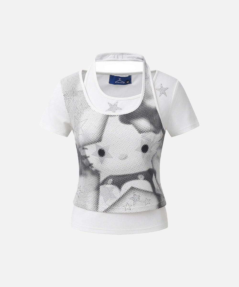 DAXUEN Women's halter neck two-piece top with printed design