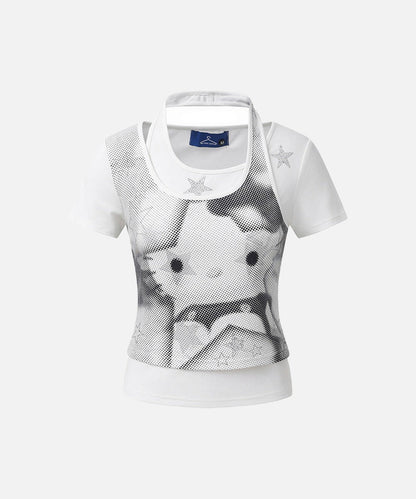 DAXUEN Women's halter neck two-piece top with printed design