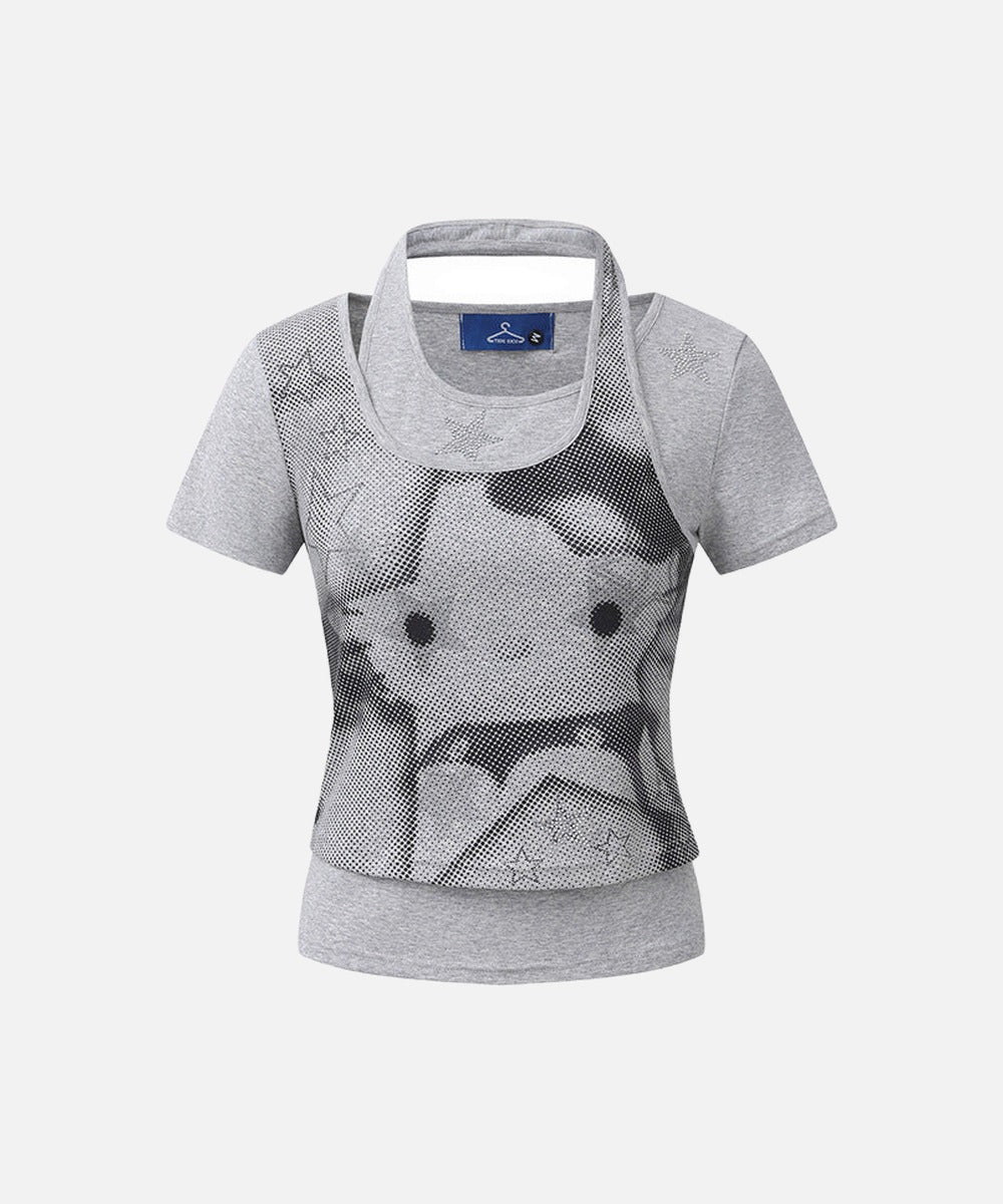 DAXUEN Women's halter neck two-piece top with printed design