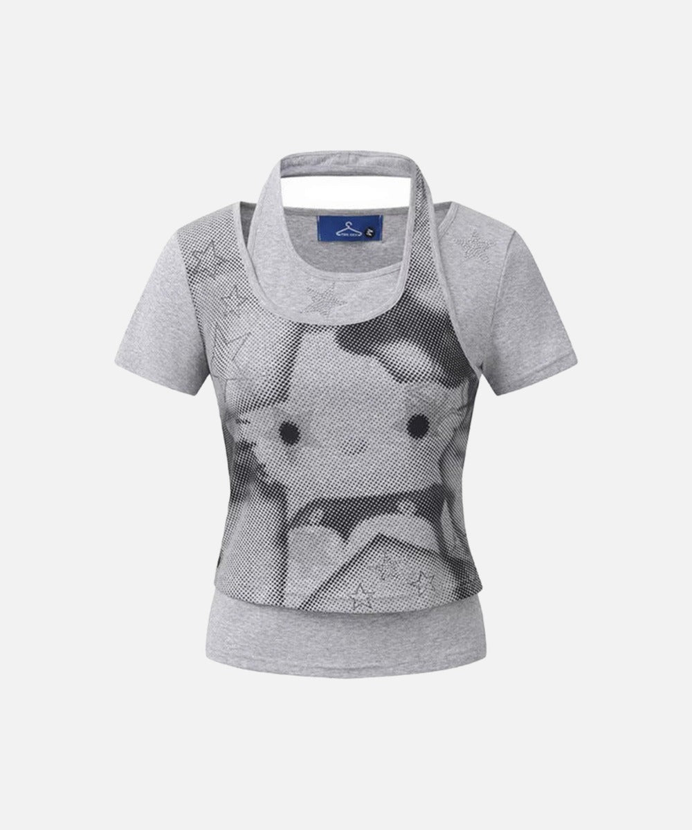 DAXUEN Women's halter neck two-piece top with printed design