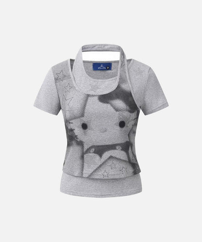 DAXUEN Women's halter neck two-piece top with printed design