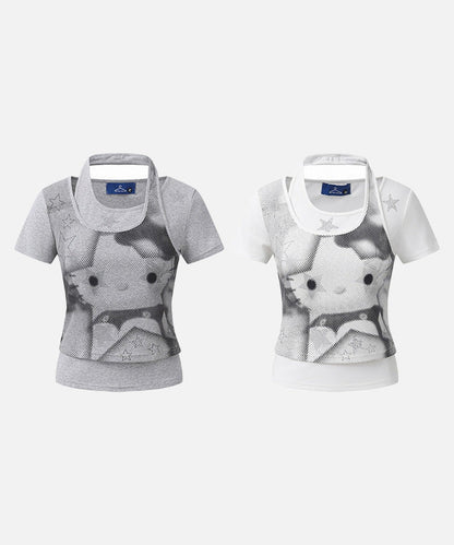 DAXUEN Women's halter neck two-piece top with printed design