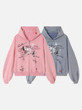 DAXUEN muted blue oversized hand-drawn graphic hooded sweatshirt