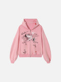 DAXUEN muted blue oversized hand-drawn graphic hooded sweatshirt
