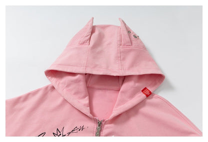 DAXUEN muted blue oversized hand-drawn graphic hooded sweatshirt